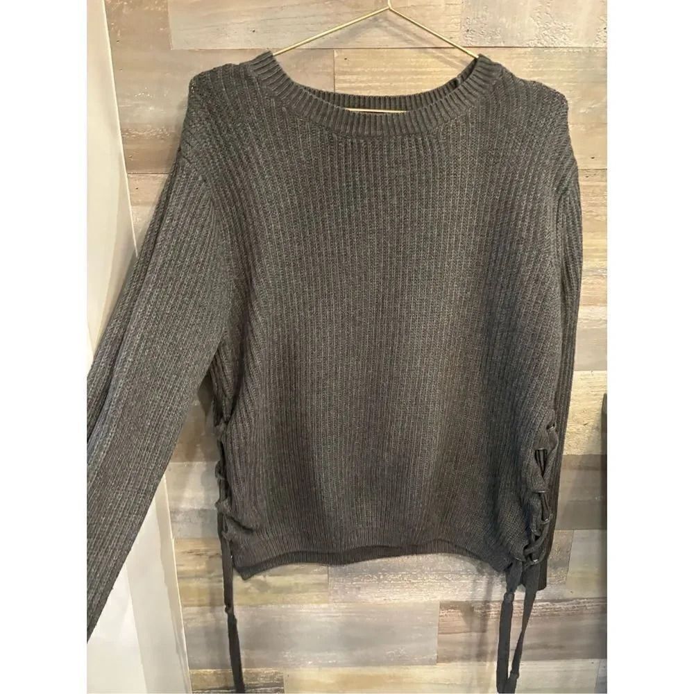 Ruby Moon M charcoal crew neck pullover sweater w/open laced sides